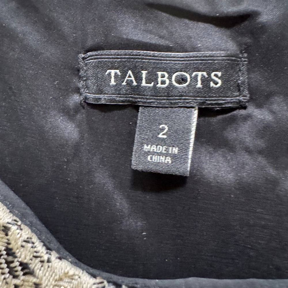 Talbots Womens Size 2 Gold‎ Black Jacquard Fit Flare Dress Rhinestone Belt - Picture 12 of 16